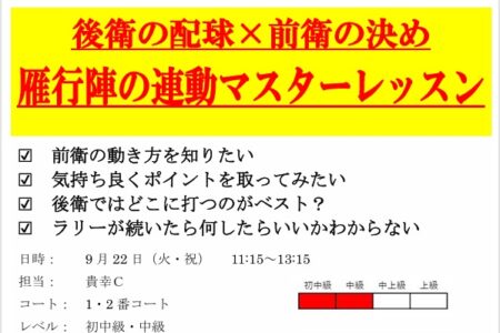 脱・ポジション迷子！「ここに立ってこう動く」だけでダブルスが10倍面白くなる！雁行陣の連動マスターレッスン開催