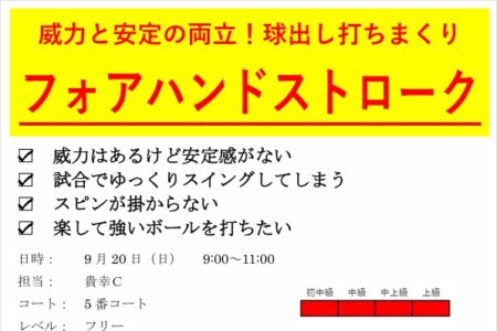 ミスを恐れず振り抜けるフォアへ！「威力と安定の両立」を目指す球出し打ちまくりイベント開催！